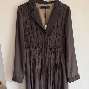 Elie Tahari Olive Green Long-Sleeve Button-Front Dress